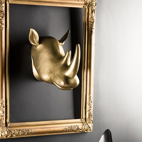 Décoration sculpture rhinocéros en aluminium doré - Collection Johan