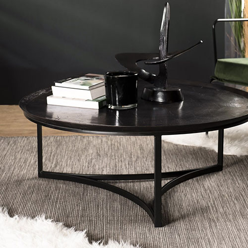 Table basse ronde 100cm en aluminium noir - Collection Johan