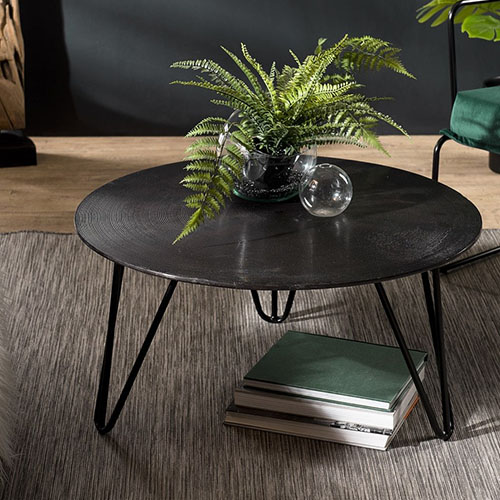 Table basse ronde 75cm en aluminium noir - Collection Johan