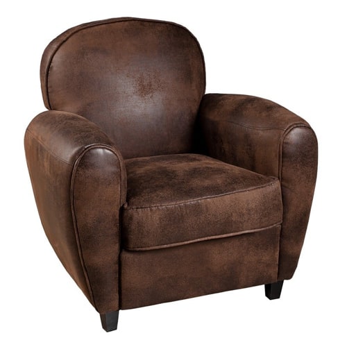 Fauteuil club en simili cuir marron - Kate