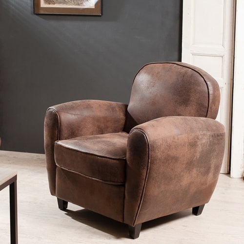 Fauteuil club en simili cuir marron - Kate