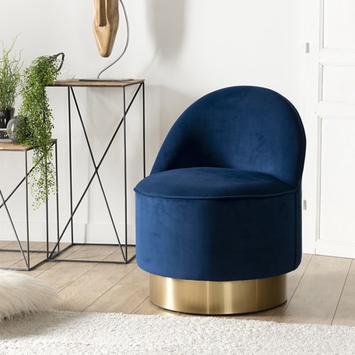 Fauteuil en velours bleu marine piètement doré - Collection Agathe