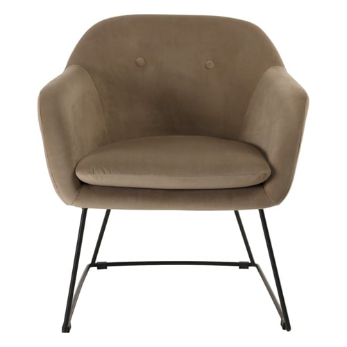 Fauteuil en velours chamois piètement en métal noir - Collection Agathe