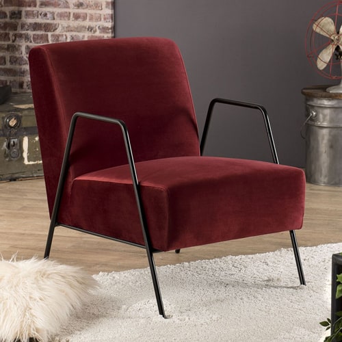 Fauteuil lounge en velours rouge bordeaux - Collection Agathe