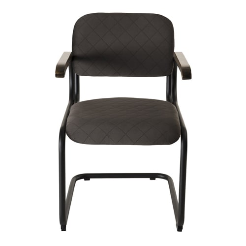 Fauteuil en velours taupe accoudoirs en bois piètement métal - Agathe