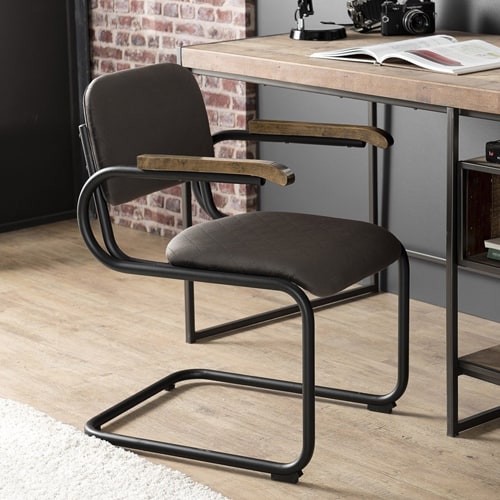 Fauteuil en velours taupe accoudoirs en bois piètement métal - Agathe