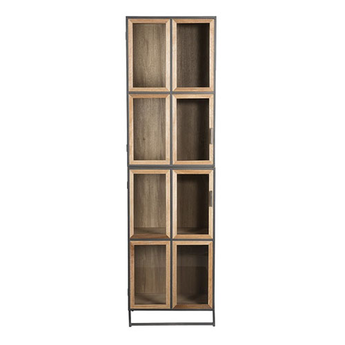 Bibliothèque 4 niveaux en bois, métal et portes vitrées - Collection Carla