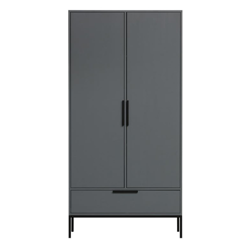 Armoire 2 portes 1 tiroir en pin gris - Adam