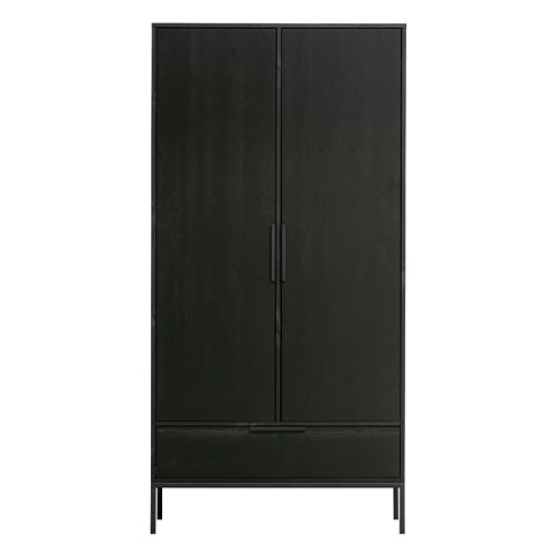 Armoire 2 portes 1 tiroir en pin noir - Collection Adam - Woood