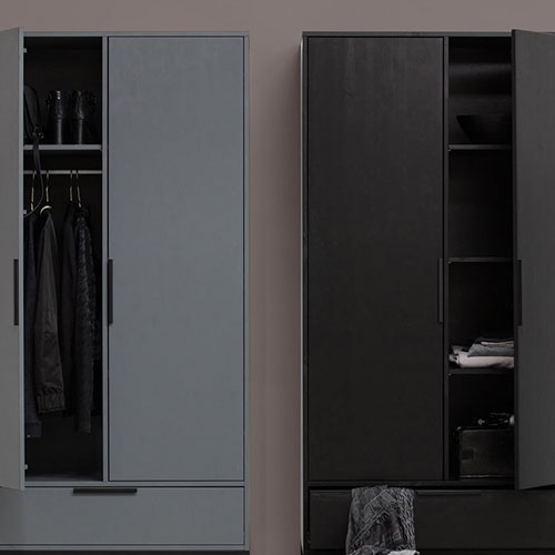 Armoire 2 portes 1 tiroir en pin noir - Collection Adam - Woood