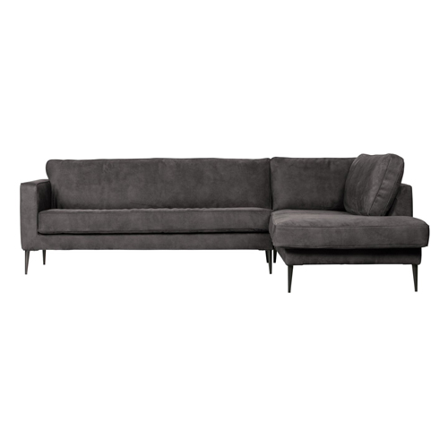 Canapé d'angle à droite 5 places en tissu aspect daim gris foncé - Crew