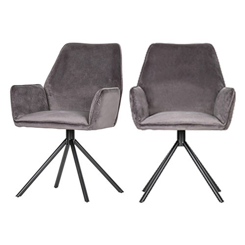 Lot de 2 chaises avec accoudoirs en velours gris - Collection Amber - Woood