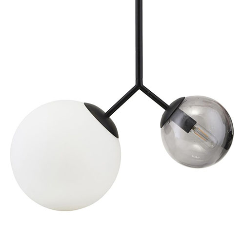 Suspension 2 boules en verre blanc et gris et aluminium noir - Twice