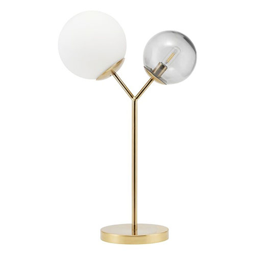 Lampe à poser 2 boules en verre blanc et gris structure en laiton - Collection Twice - House Doctor