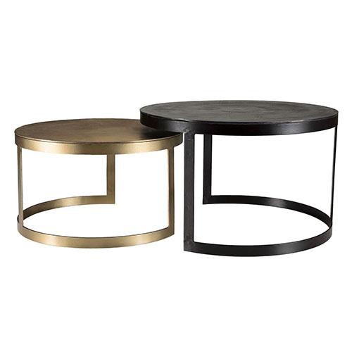 Lot de 2 tables gigognes rondes doré et noir - Collection Johan