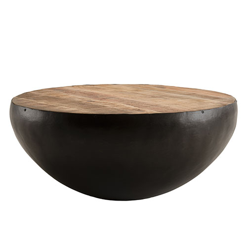 Table basse ronde en métal et manguier - Romain