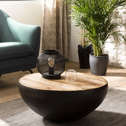 Table basse ronde en métal et manguier - Romain