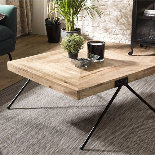 Table basse carrée en manguier piètement compas en métal - Romain
