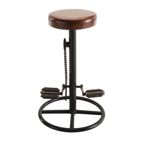 Tabouret de bar industriel en cuir piètement en métal déco pédales de vélo - Collection Romain