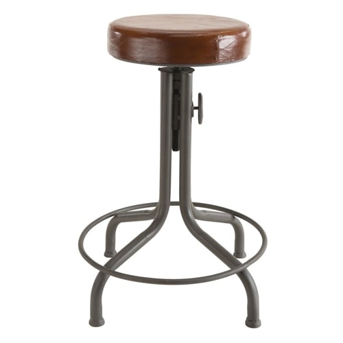 Tabouret industriel en cuir piètement métal hauteur ajustable - Collection Romain