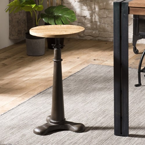 Tabouret industriel en acacia piètement métal hauteur ajustable - Collection Romain
