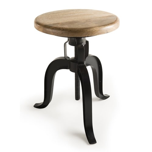 Tabouret industriel en manguier hauteur ajustable piètement métal - Collection Romain