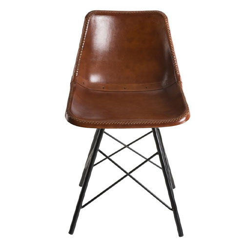 Lot de 2 chaises scandinave en cuir marron piètement métal noir - Romain