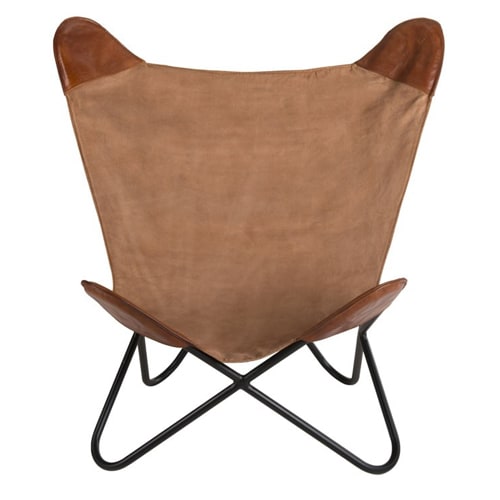 Chaise butterfly en toile et cuir marron - Romain