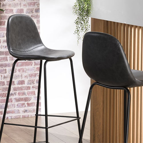 Lot de 2 tabourets de bar en simili cuir noir - Collection Tom