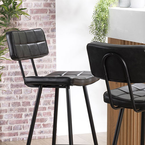 Lot de 2 tabourets de bar capitonnés en simili cuir - Collection Tom