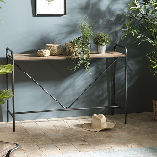 Console en pin marqueté piètement en métal noir - Collection Helena