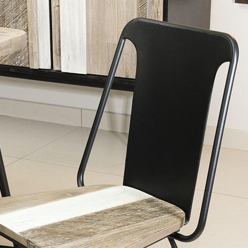Lot de 2 chaises en métal noir assise en acacia - Collection Carmen