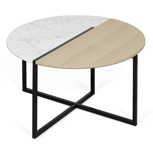 Table d'appoint bi-matière bois et marbre blanc Ø80cm - Collection Sonata - Temahome